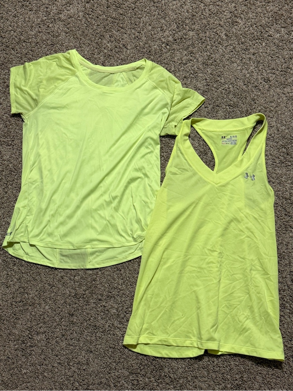 Under Armour Neon Lime Short Sleeve Tee & Racerback Tank Set